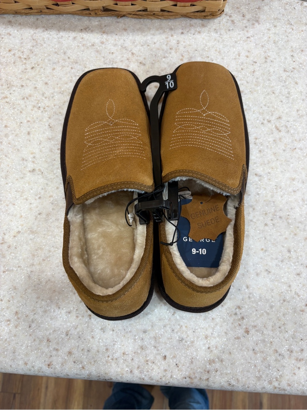 George Men's Suede Slip-On House Shoes in Brown